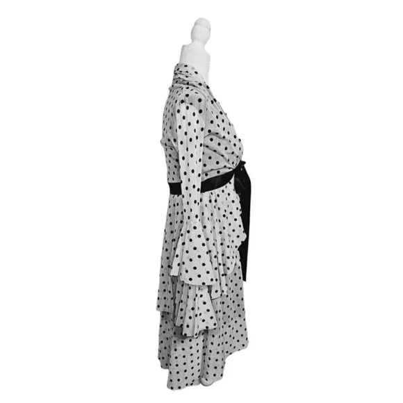 petit pois by Viviana G long sleeves black & white polka dot mini dress size S - Picture 6 of 10